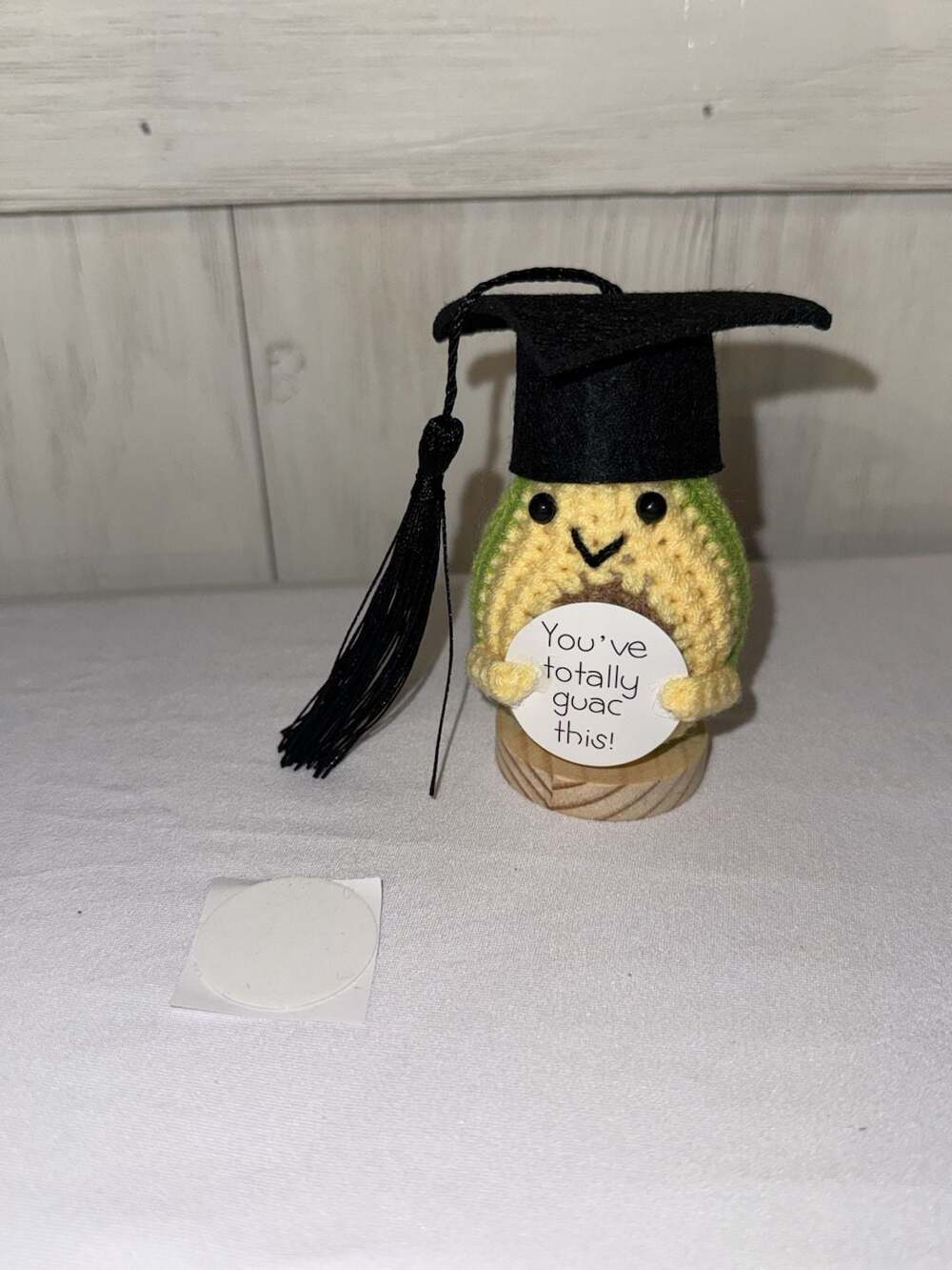 Handmade Crochet Avocado Graduation Doll with Cap You've Totally Guac This (b28)